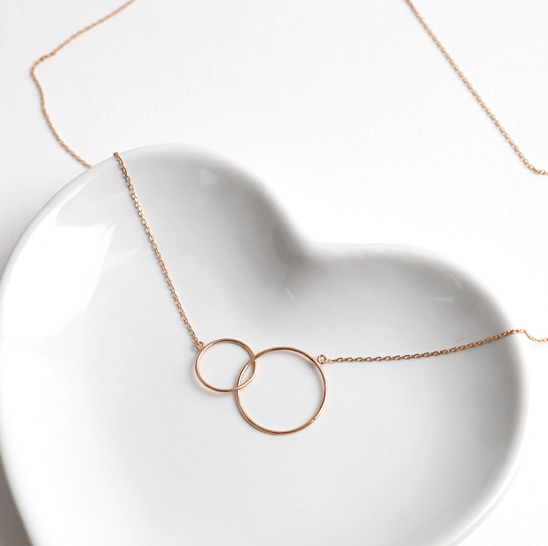 14k Gold Necklace with Two Rings
