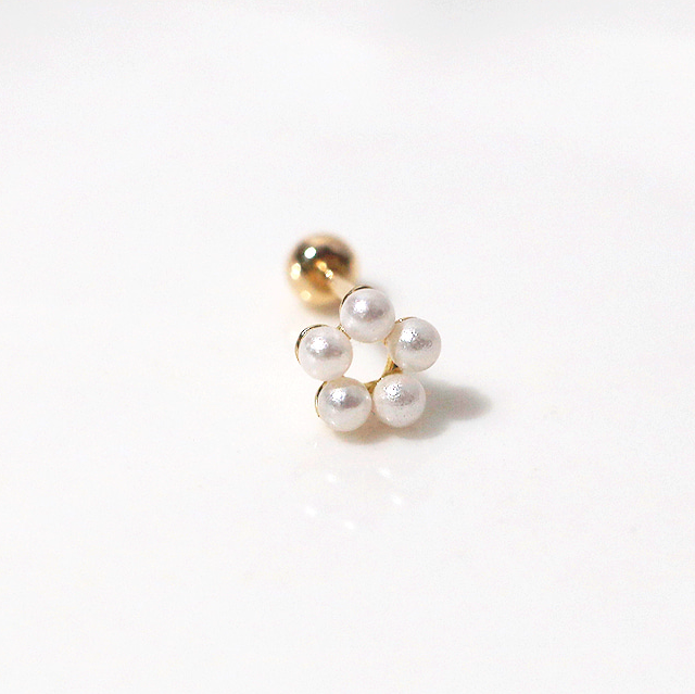 14k Gold Flower Pearl Piercing